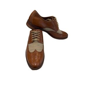 JOHNSTON & MURPHY Wingtip Oxfords Size 13 Leather Linen Brown EUC
